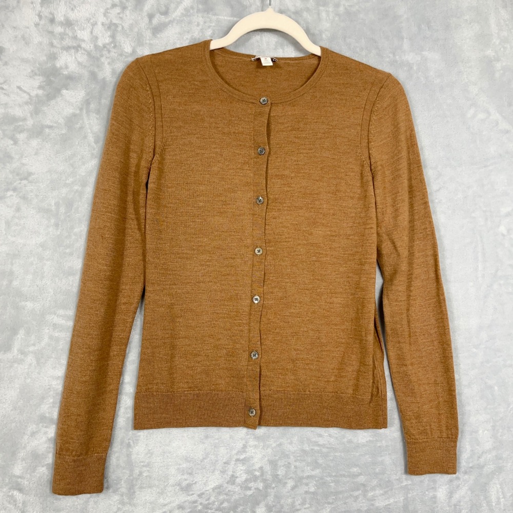 Gap Womens Cardigan M Brown Extra Fine Merino Wool Button Front Classic Preppy